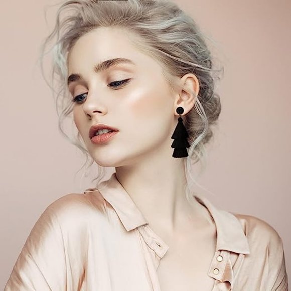 Women Bohemian Statement Rattan 6 Pair Rattan Tassel Earrings - Picture 3 of 6